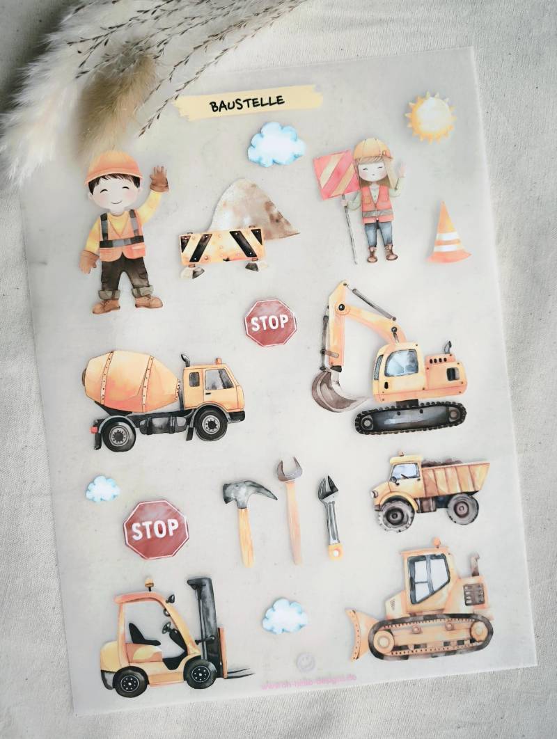 Din A4 Bügelbilder Baustelle/Iron On/ Applikationen Hot Peel Patches Kinder Set Zum Aufbügeln von OhHalloDesigns