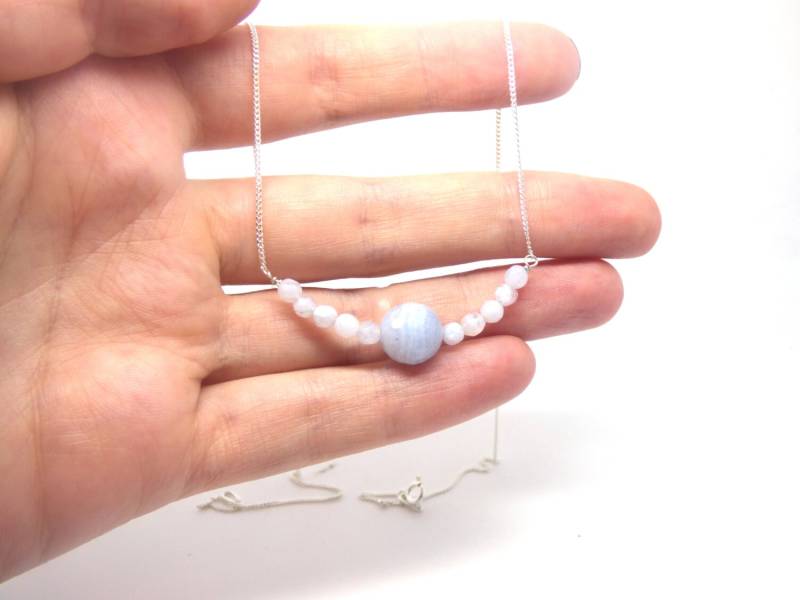 Chalcedon Halskette ~ V Aqua Blaue Perlenkette Sterling Silber Schmuck Edelstein Einzigartiges Geschenk Für Sie von OhJewelery