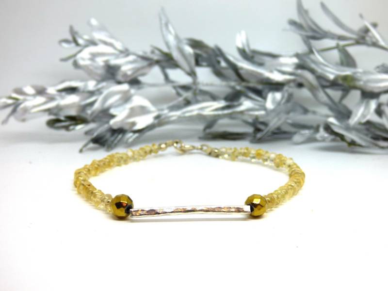 Citrin Armband ~ Bararmband Silberarmband Perlenarmband November Geburtsstein Edelstein Sterling Silber von OhJewelery
