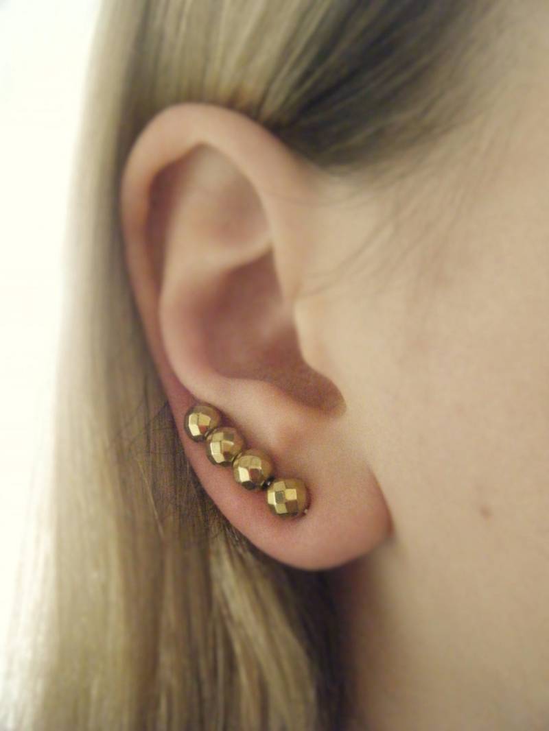 Gold Ohrmanschetten ~ Gelb Hämatit Ohrringe Ohr Bergsteiger Crawler Ohrstecker/Pin Sterling Silberschmuck Einzigartige Geschenk Für Sie von OhJewelery