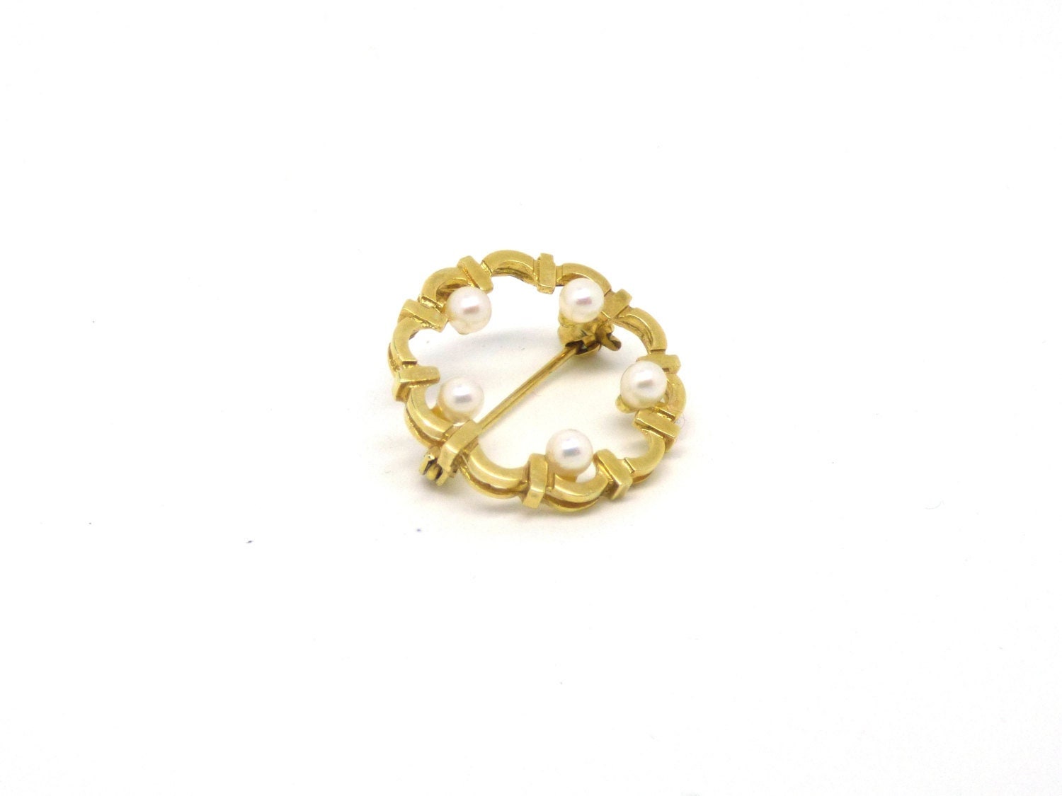 Gold Perlen Brosche ~ 14K Massives Runde Weiße Perle Perlennadel Vintage Muttertag von OhJewelery