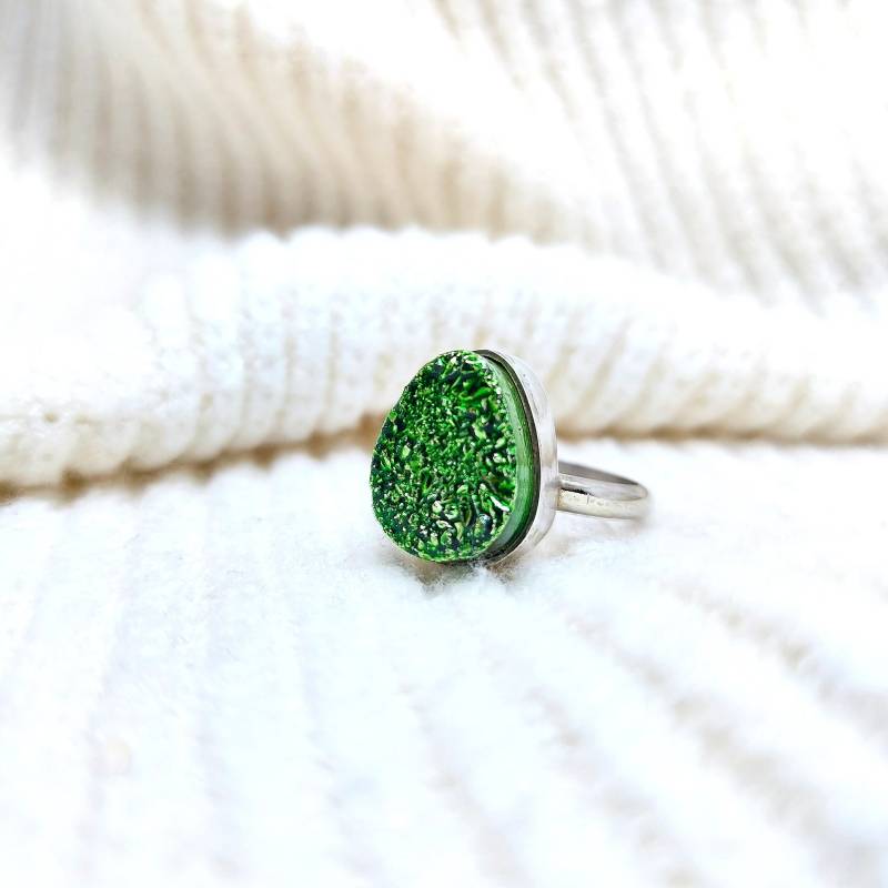 Grüner Druzy Ring ~ Silber Statement Sterling Unikat von OhJewelery