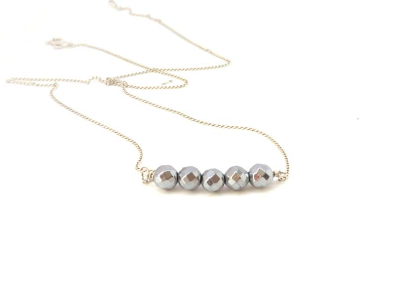 Hämatit Halskette ~ Bar Silber Zierliche Schmuck Perlen Sterling Muttertag Geschenk von OhJewelery