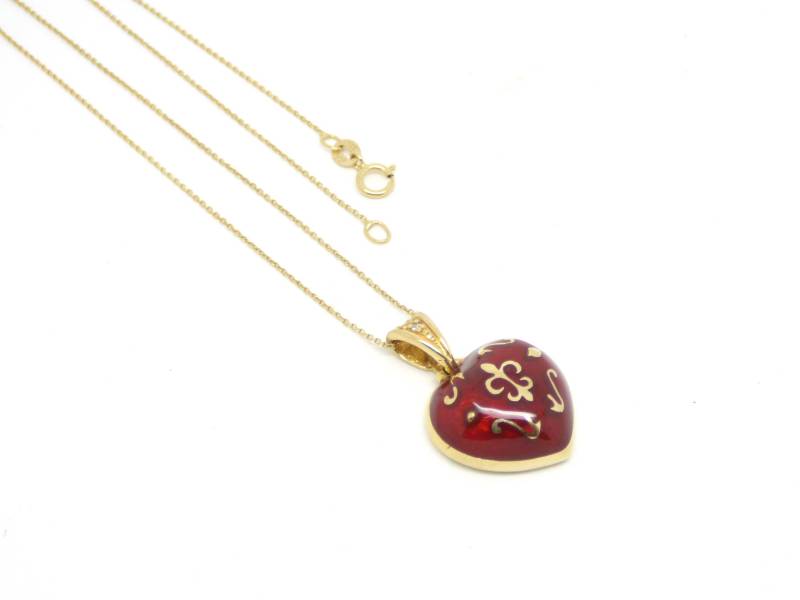 Herz Aus 14K Gold ~ Rotes Emaille Diamant Halskette Gelbgold Muttertagsgeschenk Ich Liebe Dich Geschenk von OhJewelery