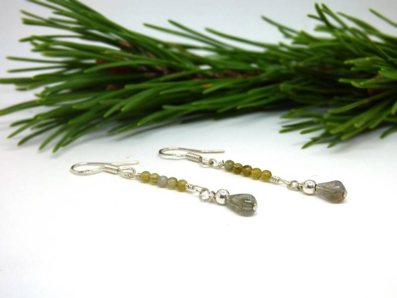 Labradorit Ohrringe ~ Lange Tropfen Perlen Edelstein Ohrhänger Sterling Silber Schmuck Muttertag Geschenk von OhJewelery