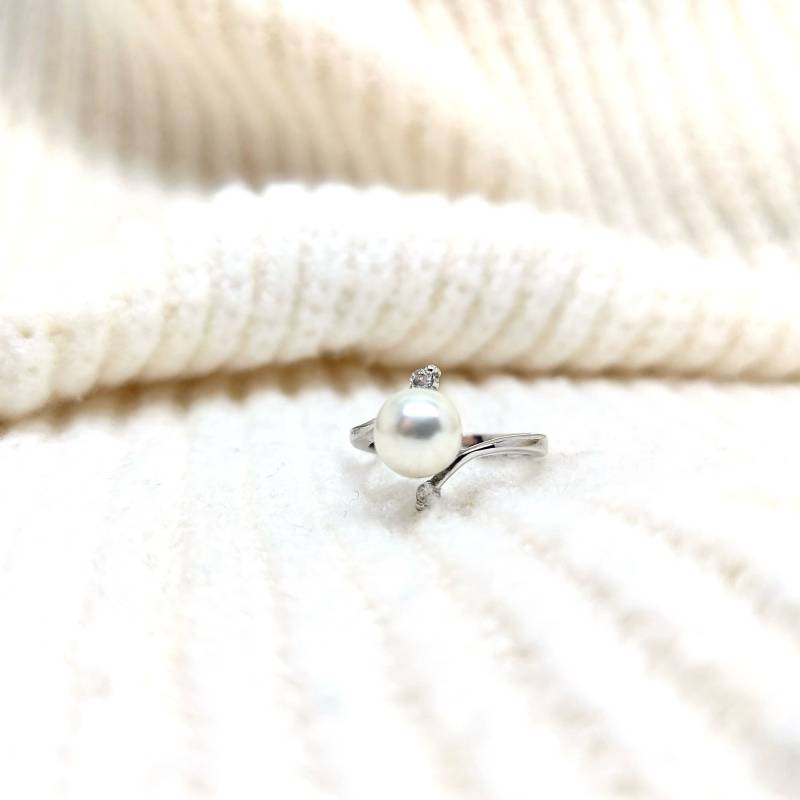 Silber Perlenring ~ Sterlingsilber Ring Weißer Perlenschmuck Vintage Schmuck Elegantes Geschenk Perle Mit Cz von OhJewelery