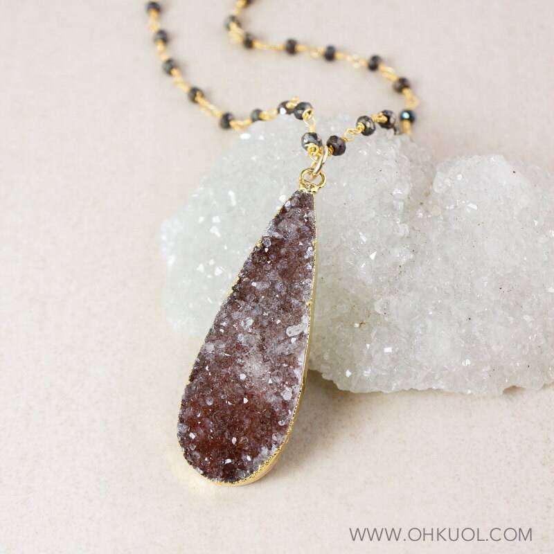 Achat Druzy Halskette, Wählen Sie Ihre Druzy, Schwarzer Pyrit Kette von OhKuol