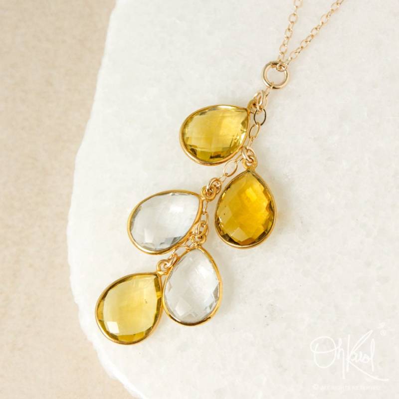 Gold Quarz & Citrin Wasserfall Halskette - November Geburtsstein von OhKuol