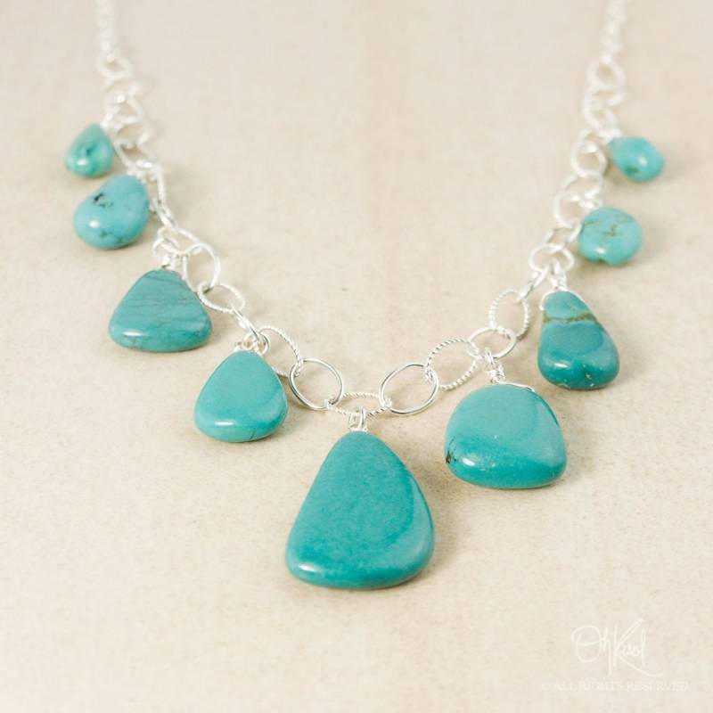 Sterling Silber Türkis Bib Halskette Freie Form Boho Statement von OhKuol