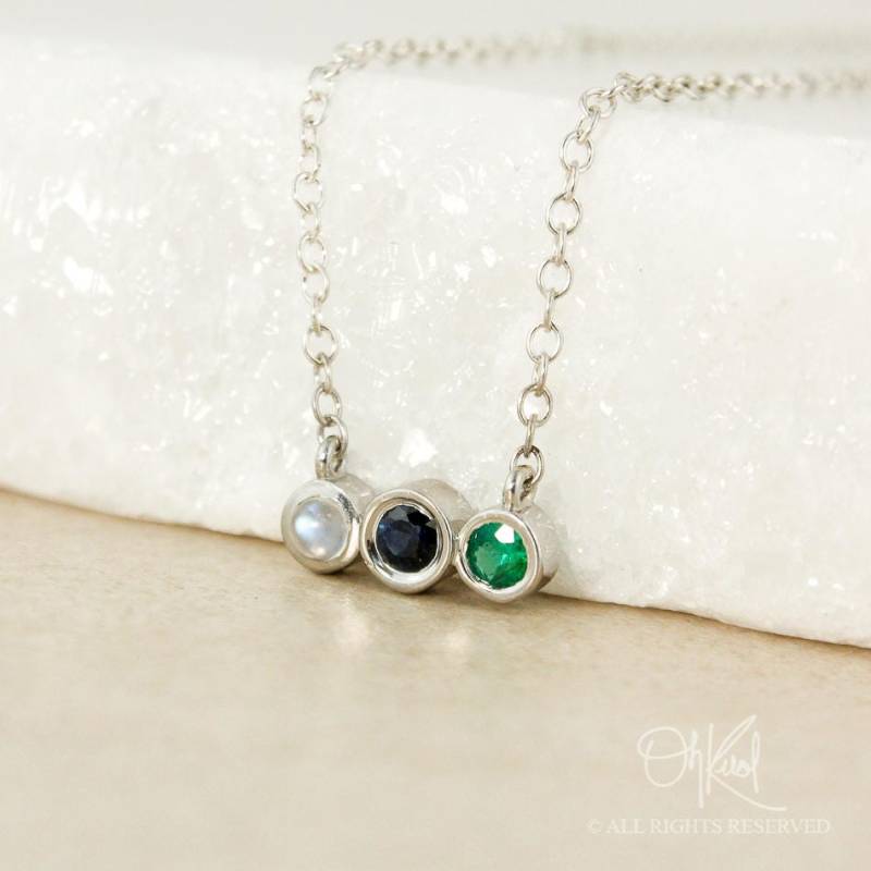 Verdreifachen Sie Die Geburtsstein-Halskette, Benutzerdefinierten Geburtsstein, Sentimental-Geschenken, Wählen Ihre Steine von OhKuol