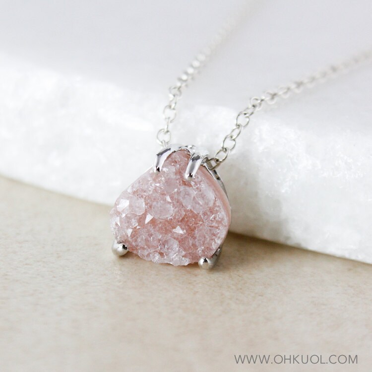 sterling Silber Druzy Anhänger Halskette Wählen Sie Ihre Farbe von OhKuol