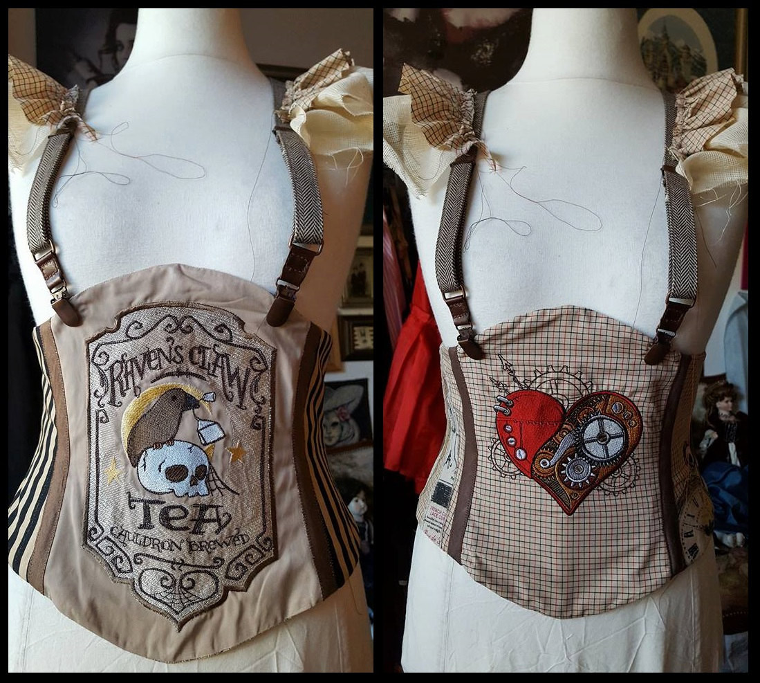 Steampunk Haloween Wendekorsage/Gürtel Mit Passenden Hosenträgern Und Stickereien von OhMarisha