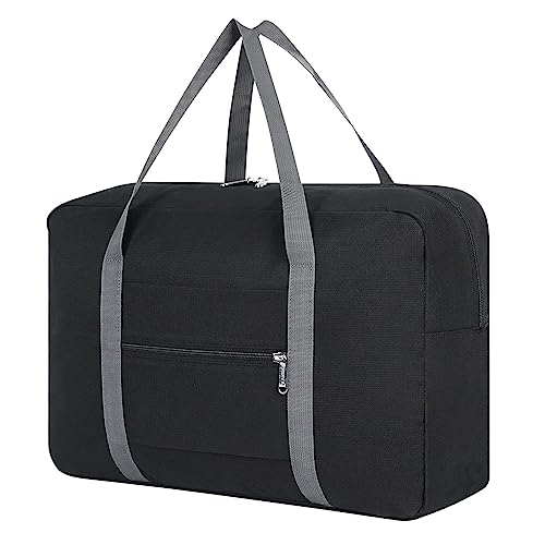 Faltbare Reisetasche Fluggesellschaften Reisen Untersitz Kabinentasche 45x36x20 Reisetasche Handgepäck Wochenendtasche mit Trolleyhülle für Damen Herren, Schwarz , Einheitsgröße von OhMill