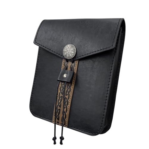 Mittelalter Gürteltasche für Herren Leder Gürteltasche Renaissance Gürteltaschen für Männer Wikinger Gürteltasche Vintage Hüfttasche, Schwarz , 5.9" x 7.5" von OhMill