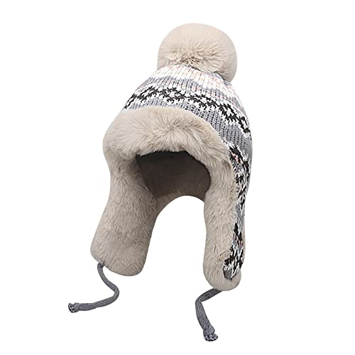 OhMill Damen Warm Wintermütze mit Ohrenklappen Gestrickt Fliegermütze Trappermütze Fellmütze für Laufen Radfahren Skifahren Camping,55-58 cm (Grauer Hut) von OhMill