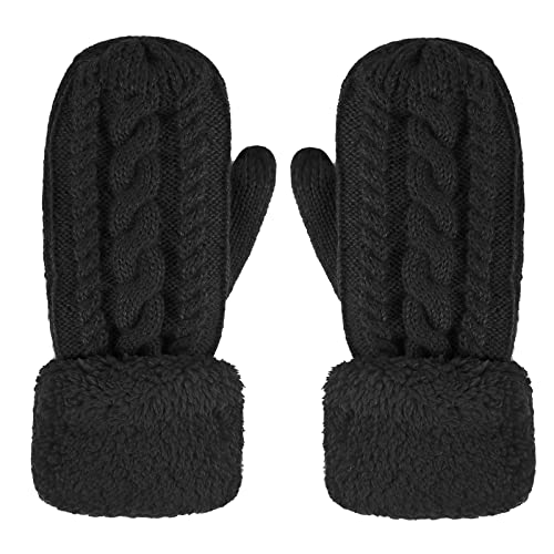 OhMill Damen Winterhandschuhe Strickhandschuhe Dick Winddicht Handwärmer Gefüttert Strick Fäustlinge für Outdoor (Schwarz) von OhMill