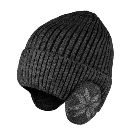 OhMill Herren Damen Strickmützen mit Ohrenschutz Verdickt und Fleece gestrickte Mütze Outdoor Winddicht Beanie Hut für Laufen Radsport Skifahren Snowboarden (schwarz) von OhMill