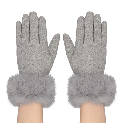 OhMill Winter Warm Touchscreen Handschuhe Autofahren Handschuh mit Fleece Gefütterte für Outdoors Frauen Damen und Mädchen (Graue Plüschhandschuhe) von OhMill