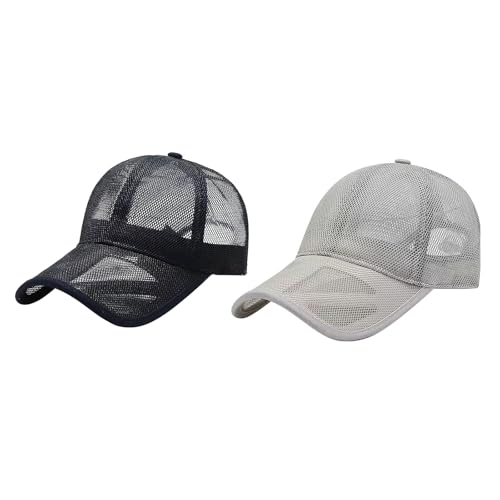 2 Stück Mesh Baseball Cap Unisex Baseballkappe Reine Farbe Baseboard Mesh Baseballmütze Sommermütze Schnell Trocknend Basecap Atmungsaktiv Schirmmütze Verstellbar Wandermütze Für Tennis Golf Reisen von OhMill