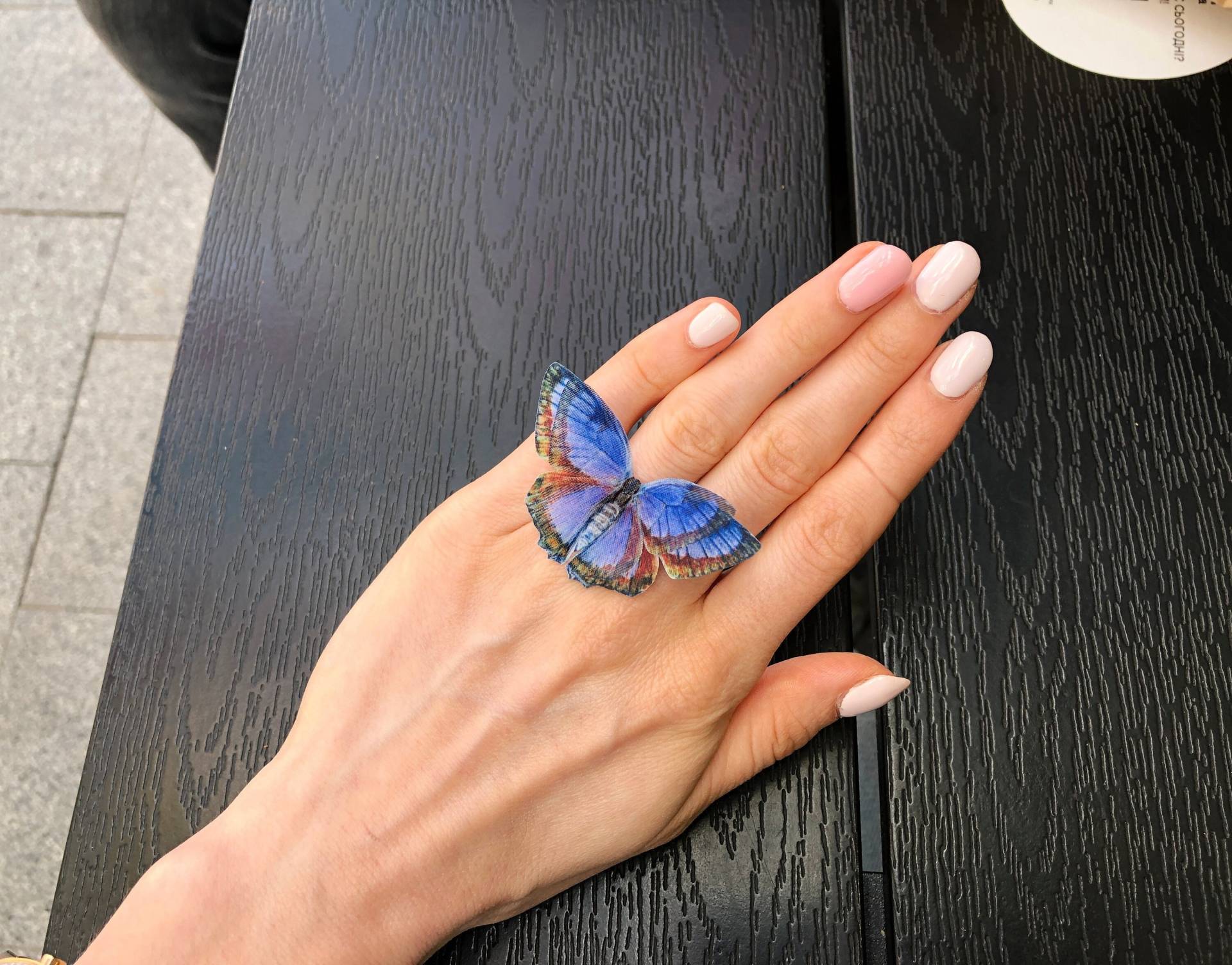 Indigo Blau Schmetterling Ring, Einstellbare Faux Seide Statement Ring von OhMyButterfly