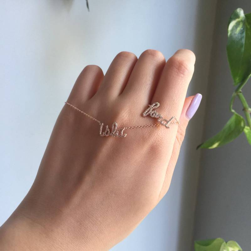 Benutzerdefinierte Name Halskette | Für Zwei Horizontal/Natürlicher Diamant Pendent | Größenverstellbar von OhMyChristine