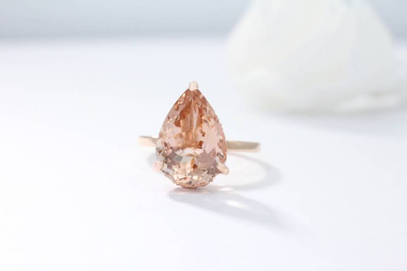 Pfirsich Morganit Seite Diamant Halo Ring/Versteckte Verlobungsringe Statement Ringe Eleganter Für Sie von OhMyChristine