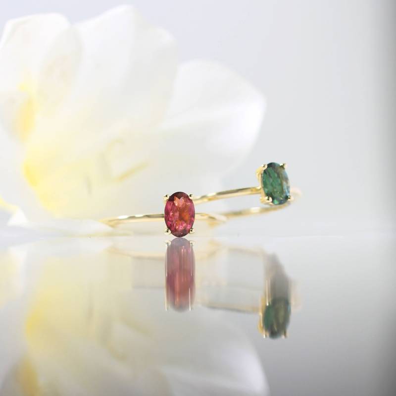 Turmalin Ring | 2 Farben/Halbkaräter Oval Form 0, 50 Ct Solitär Massivgold von OhMyChristine