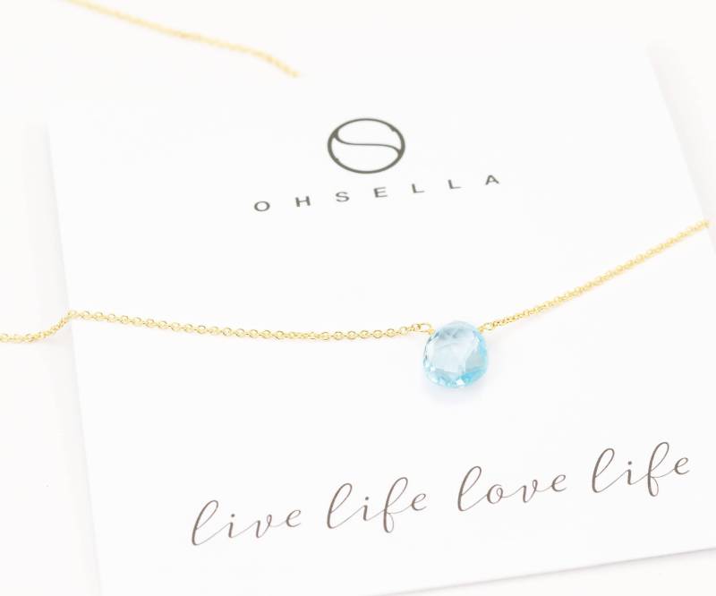 Halskette Himmelblau Topas, Zarte Halskette, Solitär Brautjungfer Gold Sterling Silber Mutter Geschenk | 2150N Halskette Himmelblau Topas, Zarte Halskette, Solitär Brautjungfer Gold Sterling Silber Mutter Geschenk | 2150N von OhSella