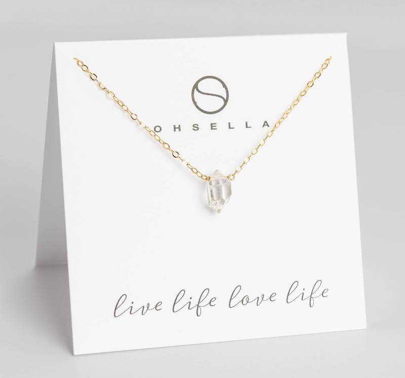 Herkimer Diamant Halskette, Layering Zarte Rohkristall 14K Roségold Halskette | 0070N Herkimer Diamant Halskette, Layering Zarte Rohkristall 14K Roségold Halskette | 0070N von OhSella