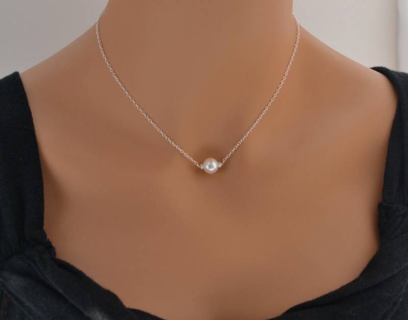 Perlenkette - Hochzeitsschmuck Hochwertige Süßwasserperle Auf Sterling Silber Kette Brautjungfer Geschenk | 0140N Perlenkette - Hochzeitsschmuck Hochwertige Süßwasserperle Auf Sterling Silber Kette Brautjungfer Geschenk | 0140N von OhSella