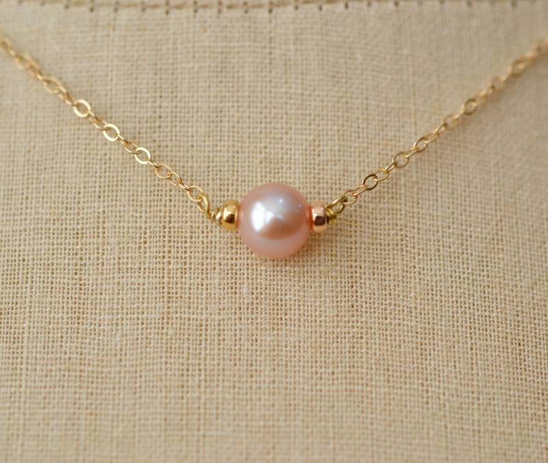 Solitär Süßwasserperlenkette, Rosa Süßwasserperle, Gold Fill Halskette, Sterling Silber Perlenkette | 0031N von OhSella