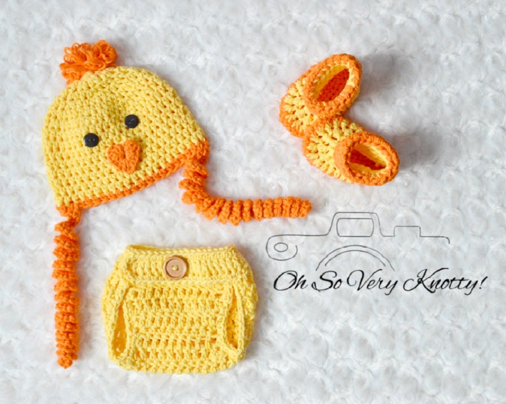 Baby Küken Peep Handmade Häkelkostüm Frühling Foto Requisite. Erhältlich in Den Größen Newborn, 0-3 Monate & 3-6 Monate. Kann Jeder Beliebigen von OhSoVeryKnotty