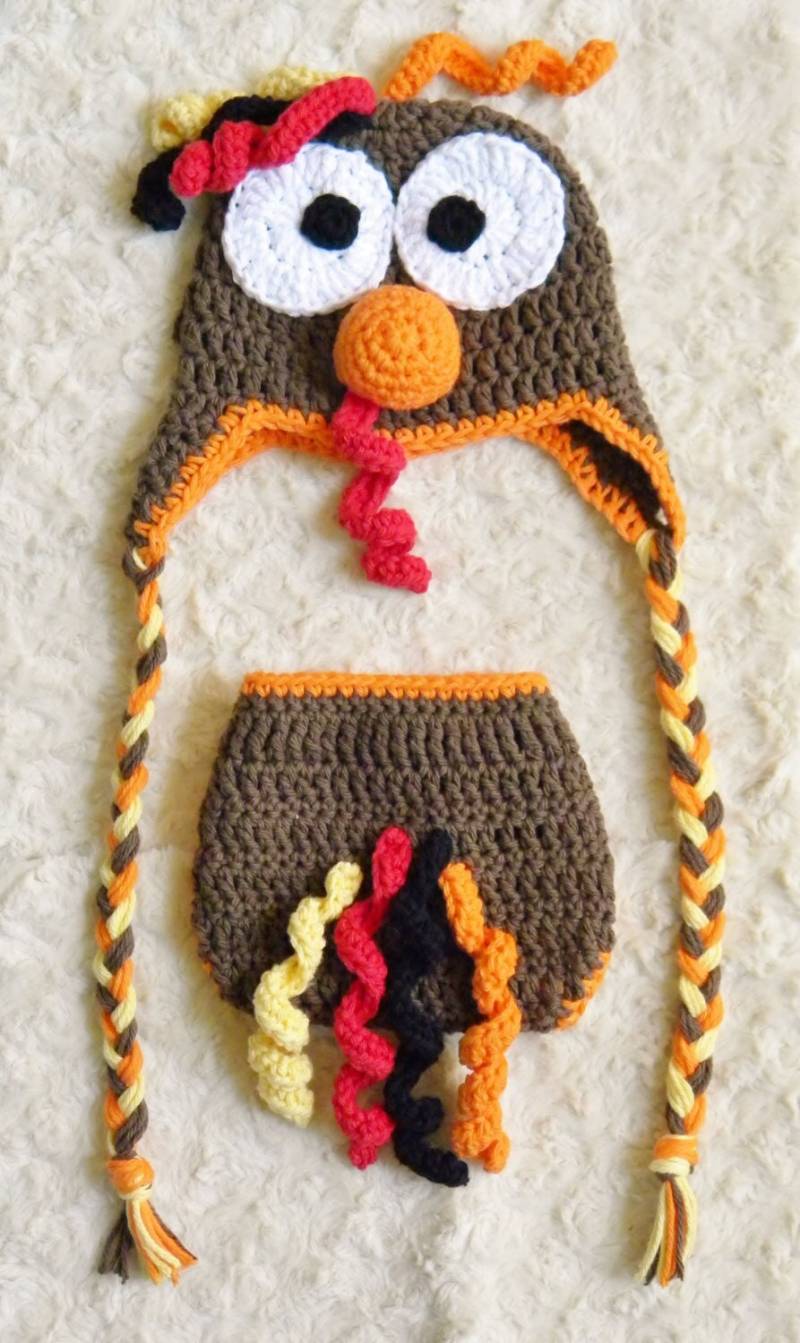 Handgefertigte Baby Türkei Hut & Windel Set - Häkeln Junge Mädchen Kostüm/Foto Requisite Thanksgiving Geschenk. Auf Wunsch Auch Mit Body Erhältlich von OhSoVeryKnotty