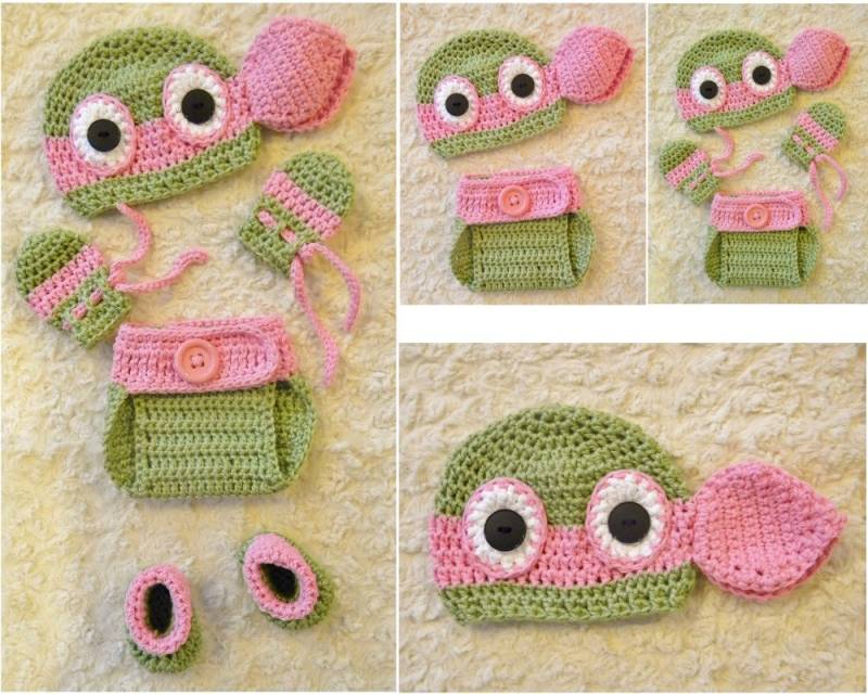 Ninja Turtles Inspiriert Pink Handmade Crochet Baby 2-6 Stück Sets. Foto Prop. Kostüm. Outfit von OhSoVeryKnotty