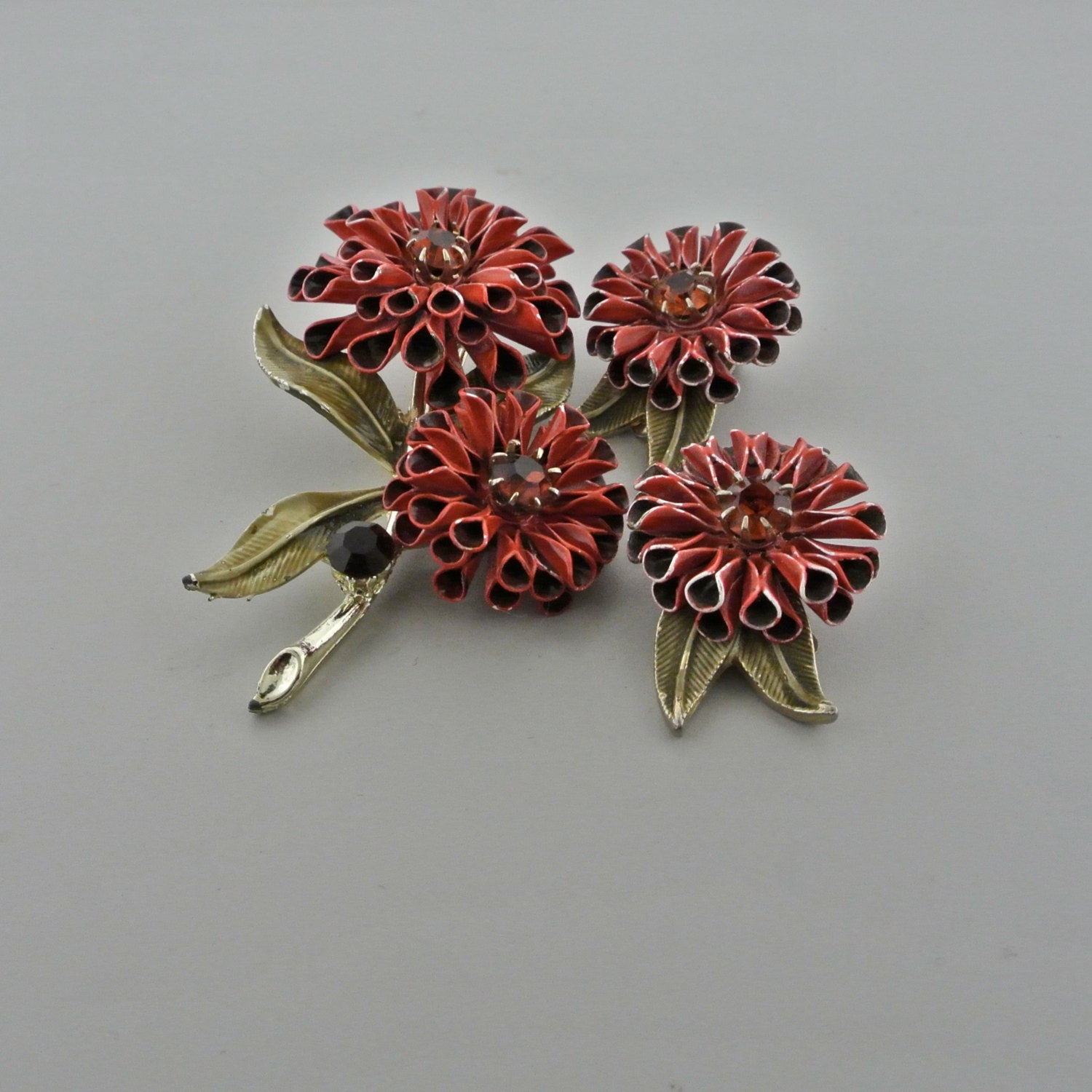 Coro Chrysthanthemum Brosche Und Ohrringe Set von OhVera