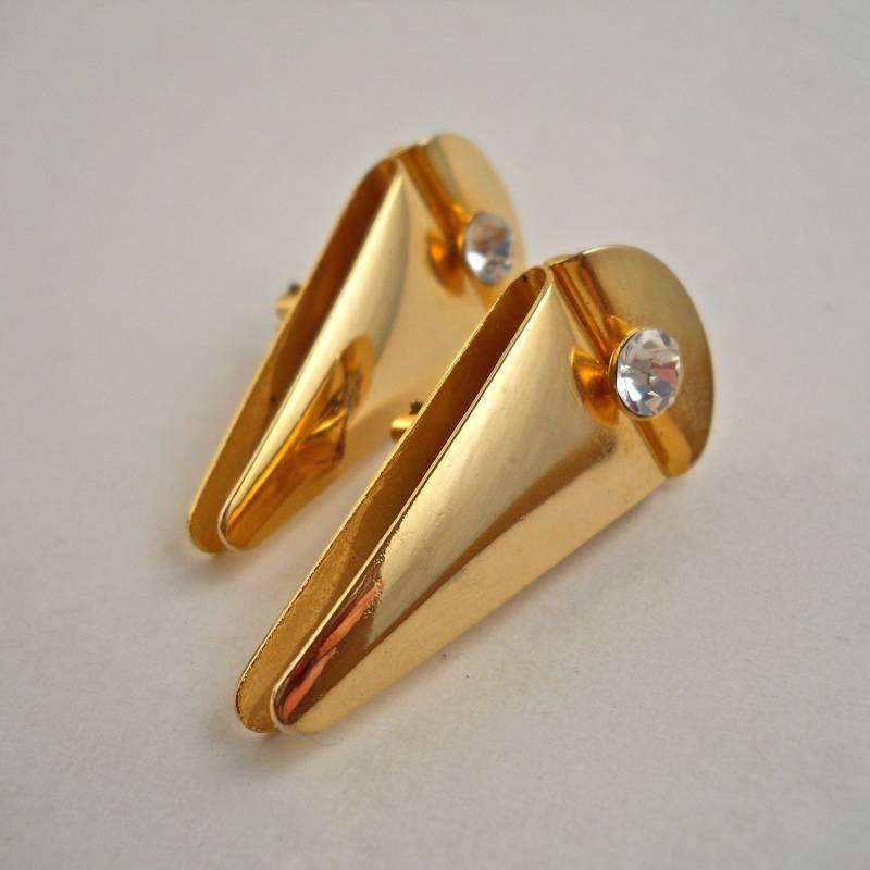 Glänzenden Goldton Abstrakte Clip Auf Ohrringe Mit Lünette Set Strass Glänzenden Goldton Abstrakte Clip Auf Ohrringe Mit Lünette Set Strass von OhVera