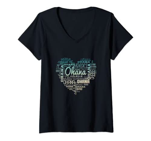 Damen A Heart of Ohana (Family) TShirt - Love your family T T-Shirt mit V-Ausschnitt von Ohana Designs