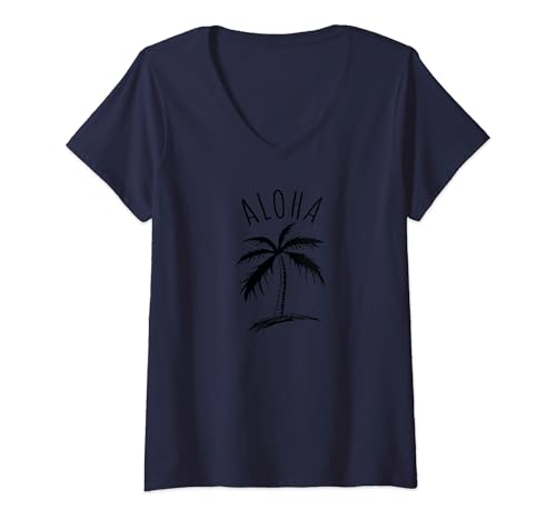 Damen Ohana Means Family Hawaii Sommer Palmen Beach T-Shirt mit V-Ausschnitt Damen Ohana Means Family Hawaii Sommer Palmen Beach T-Shirt mit V-Ausschnitt von Ohana Means Family