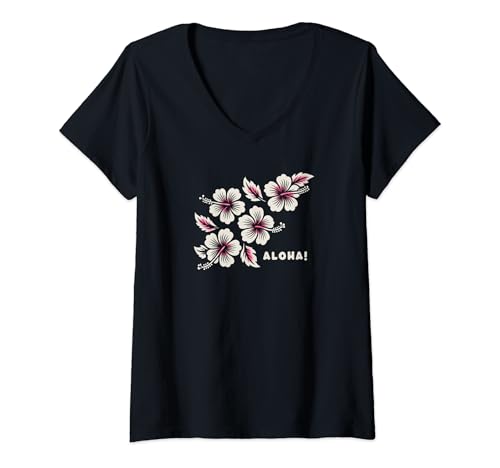 Damen Ohana Means Family Hawaii Sommer Palmen Beach T-Shirt mit V-Ausschnitt Damen Ohana Means Family Hawaii Sommer Palmen Beach T-Shirt mit V-Ausschnitt von Ohana Means Family