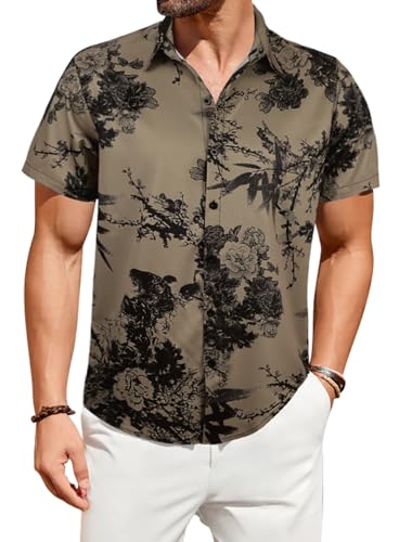 Oheyeseker Hawaii Hemd Herren Kurzarm mit Knopfleiste Blumenprint Sommer Strand Urlaubshemd Freizeithemd(Blume 01,XXL) von Oheyeseker