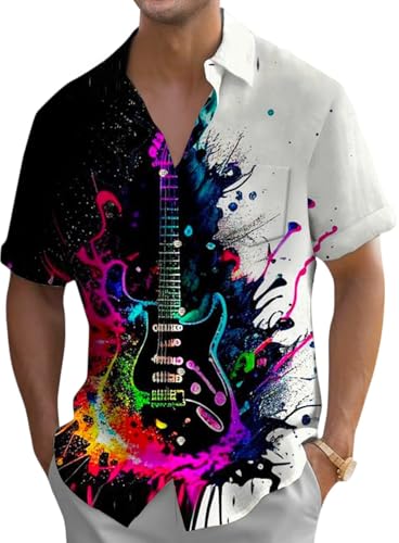 Oheyeseker Musikhemd mit Knopfleiste Hawaii Hemd Männer Hemden Herren Kurzarm Bedrucktes Strand Freizeithemd für Erwachsene Musik Gitarre Schwarz XXL Oheyeseker Musikhemd mit Knopfleiste Hawaii Hemd Männer Hemden Herren Kurzarm Bedrucktes Strand Freizeithemd für Erwachsene Musik Gitarre Schwarz XXL von Oheyeseker