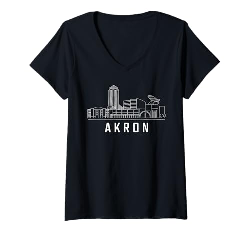 Damen Skyline von Akron T-Shirt mit V-Ausschnitt Damen Skyline von Akron T-Shirt mit V-Ausschnitt von Ohio Akron Town