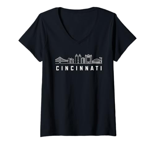 Damen Skyline von Cincinnati T-Shirt mit V-Ausschnitt Damen Skyline von Cincinnati T-Shirt mit V-Ausschnitt von Ohio Cincinnati Town