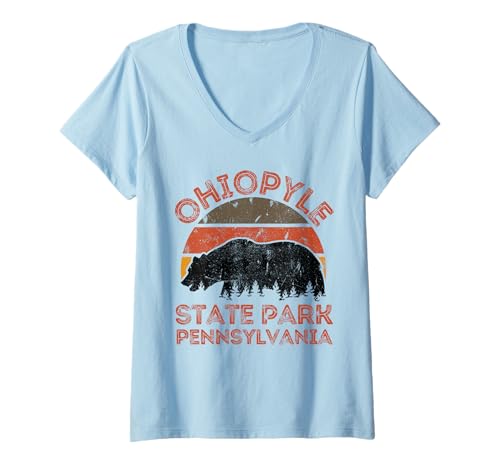 Damen Ohio State Park T-Shirt mit V-Ausschnitt Damen Ohio State Park T-Shirt mit V-Ausschnitt von Ohiopyle State Park Pennsylvania USA Outdoor Retro