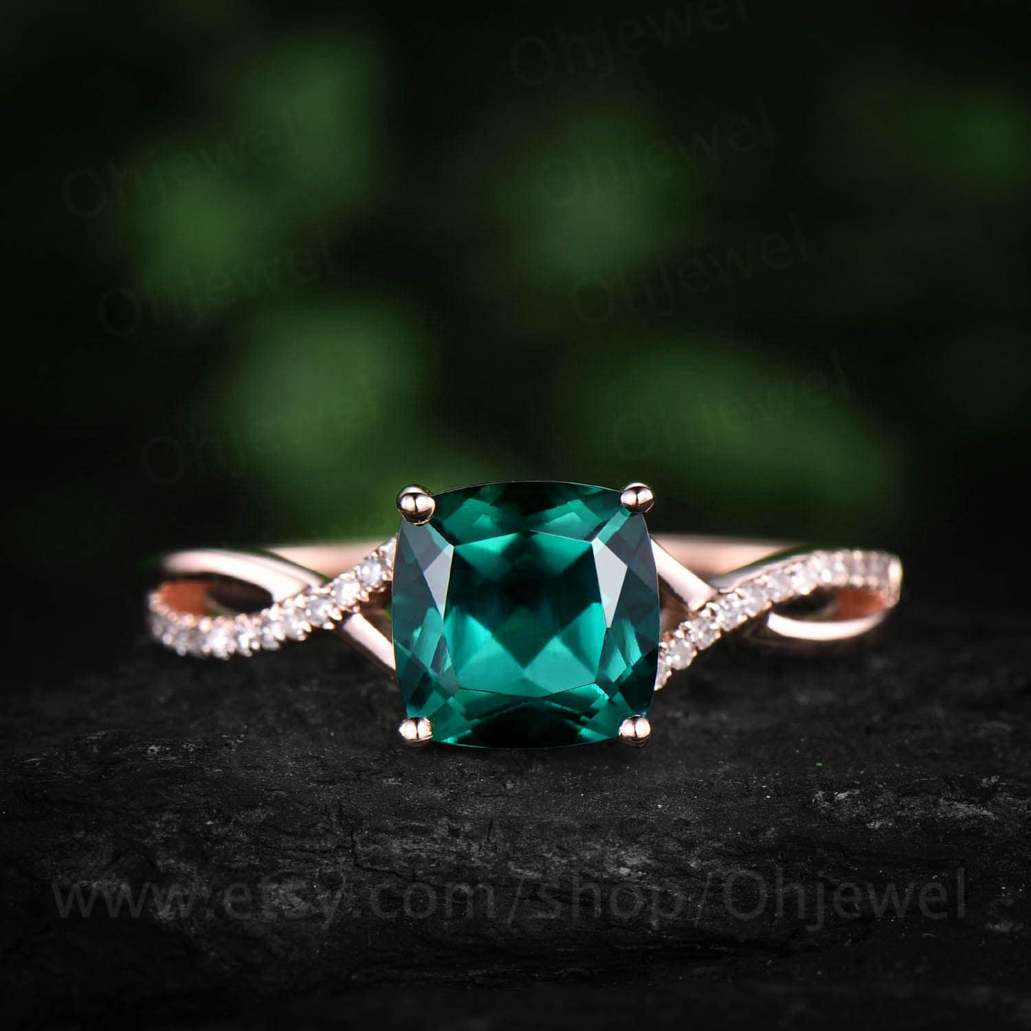 1, 5 Ct Kissen Smaragd Verlobungsring Rose Gold 14K/18K Ring Vintage Echte Diamant-Ring Kann Geburtsstein Versprechen Hochzeit Brautring 1, 5 Ct Kissen Smaragd Verlobungsring Rose Gold 14K/18K Ring Vintage Echte Diamant-Ring Kann Geburtsstein Versprechen Hochzeit Brautring von Ohjewel