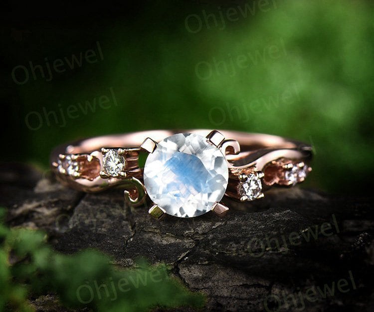 1Ct Blau Mondstein Verlobungsring Rose Gold 14K/18K Diamant Einzigartige Hochzeit Band Versprechen Ring Juni Geburtsstein von Ohjewel