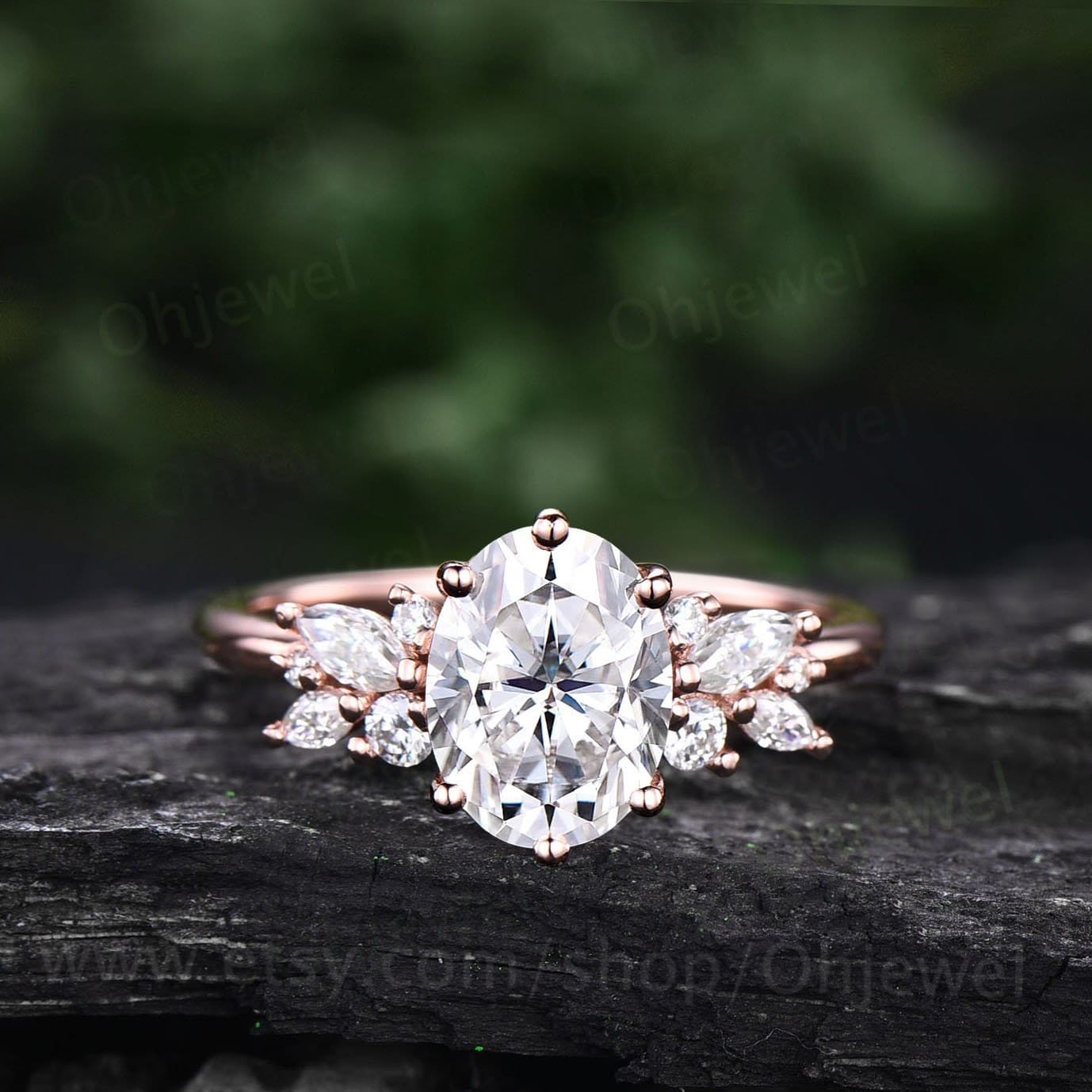 2Ct Moissanit Ring Vintage Ovaler Verlobungsring Roségold Unikat Cluster 6Ng Diamant Ehering Für Frauen von Ohjewel