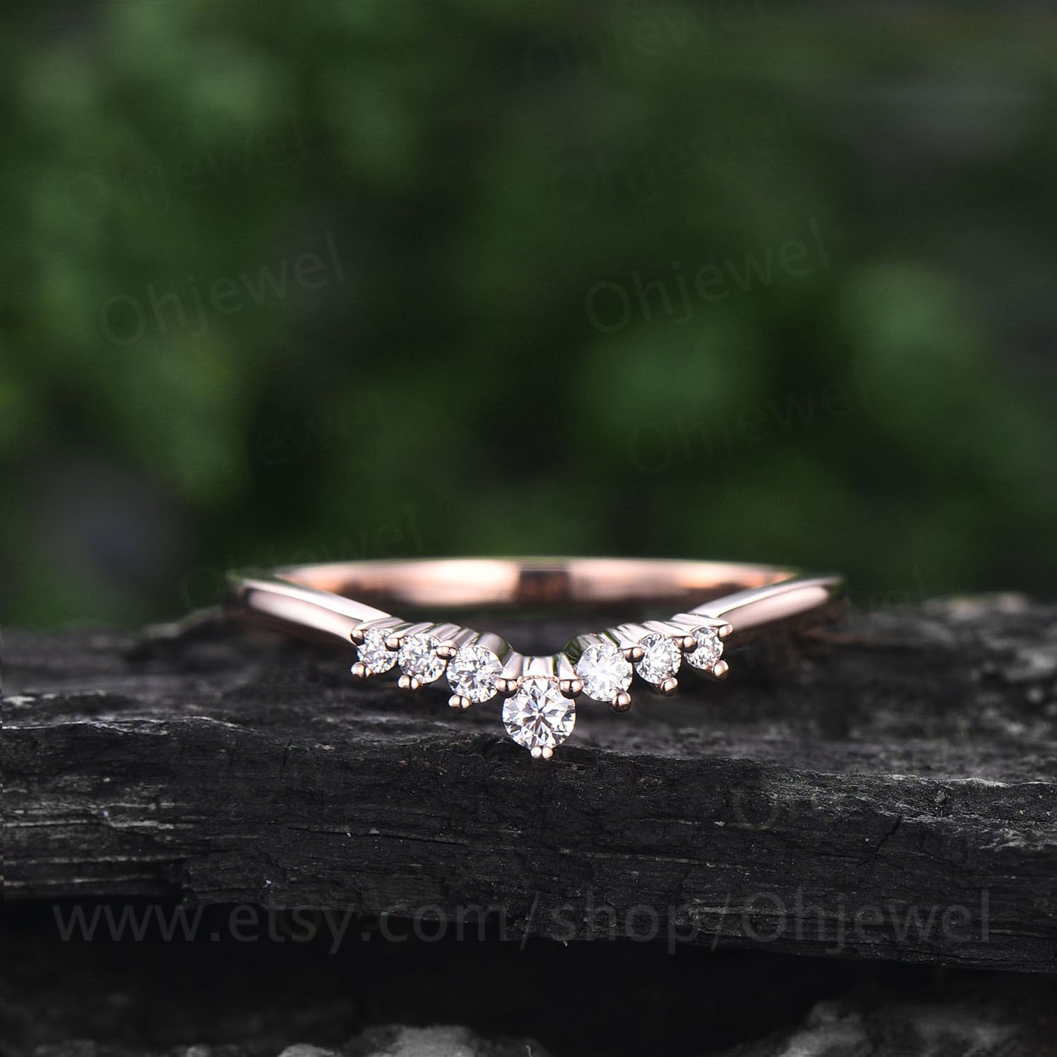 Diamant Ehering 14K Rosegold Moissanit Hochzeitsband Stapelring Brautring von Ohjewel