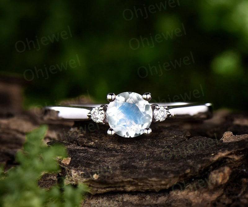 Drei Mondstein Verlobungsring Weißgold 14K/18K Ring Gold Juni Geburtsstein Ring Diamant Ehering Einzigartige Versprechen Drei Mondstein Verlobungsring Weißgold 14K/18K Ring Gold Juni Geburtsstein Ring Diamant Ehering Einzigartige Versprechen von Ohjewel