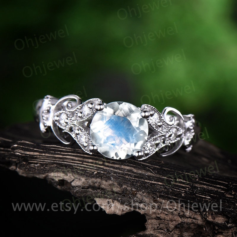 Natürliche Mondstein Verlobungsring Weißgold 14K/18K Diamant-Ring Ring Vintage Einzigartige Geschenk Versprechen Juni Geburtsstein Ehering Natürliche Mondstein Verlobungsring Weißgold 14K/18K Diamant-Ring Ring Vintage Einzigartige Geschenk Versprechen Juni Geburtsstein Ehering von Ohjewel